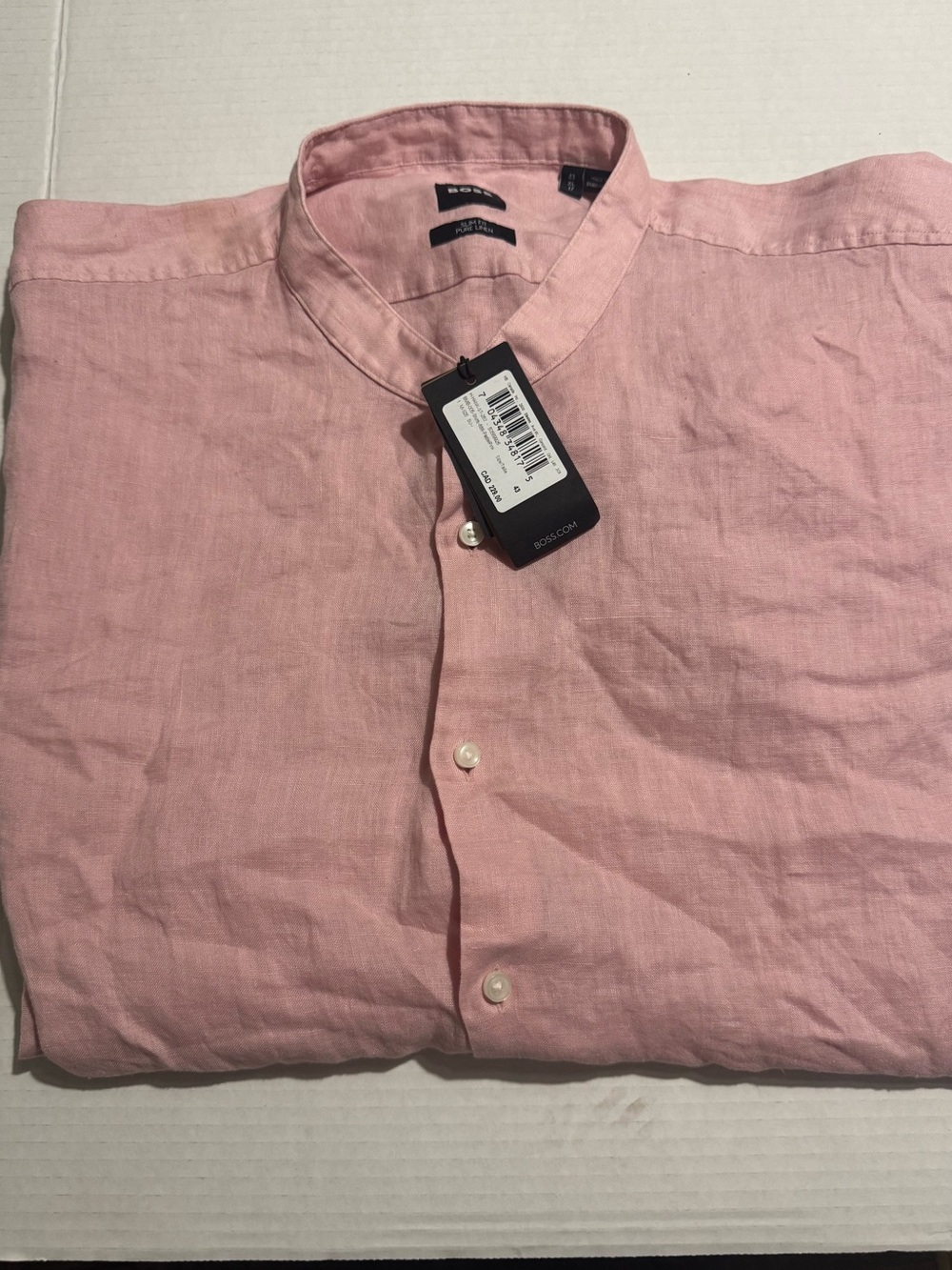 Boss Pink Band-Collar Linen Button-Down Shirt
